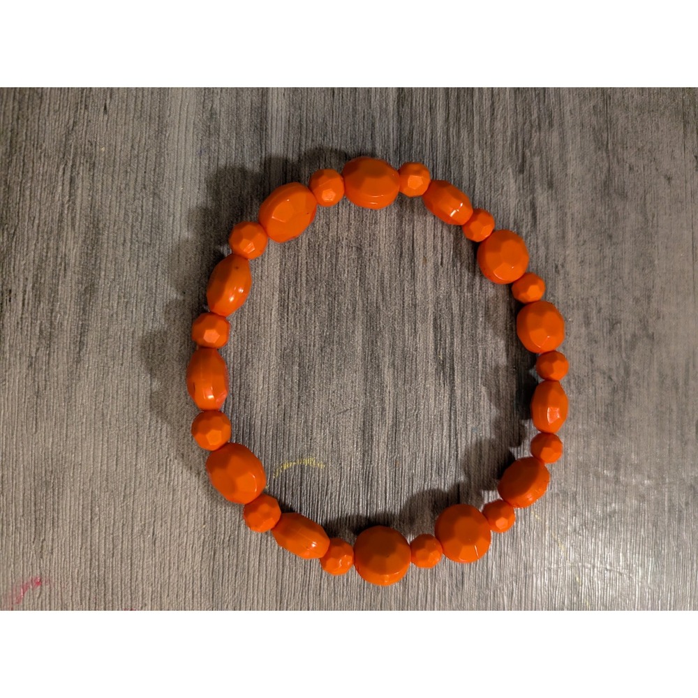 Orange Beaded Stretch Bracelet Faceted‎ Geometric Chunky Statement Jewelry